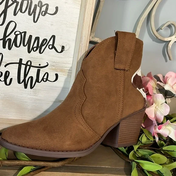 Cowboy Booties Western Rich Brown Ankle Boots Sugar Women 7.5 8 Cognac Cowboy - Picture 9 of 14